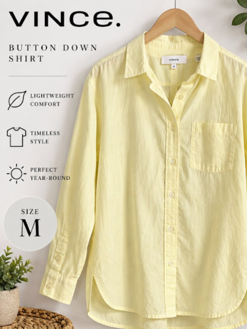 Vince Butter Yellow Cotton Silk Button Down Shirt – Size Medium